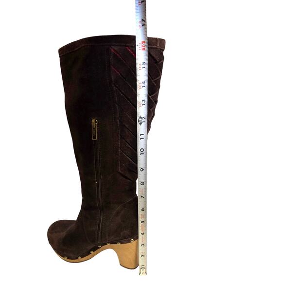 Ugg Rumer Suede Chocolate Brown Tall Boots Lattice Weave Back inner Zip 7 - Picture 5 of 12